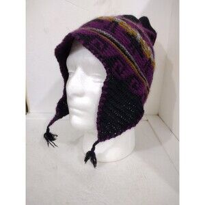 Vintage Columbia Adult Unisex Wool Alpaca Blend Winter Beanie Purple Blk Copper